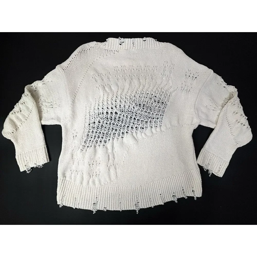 Zara Ripped Open Knit Sweater‎ Cream Womens Medium Crochet Distressed Spain NWT - Picture 11 of 12
